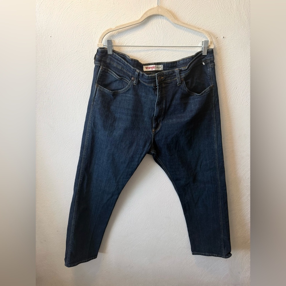 Wrangler Dark Wash Straight Leg Jeans 38x29 Vintage Y2K Dad Fit High Rise Denim - Picture 2 of 6